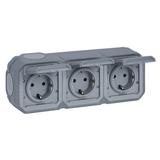 NOWE PLEXO - GNIAZDO SCHUKO 3X2P+Z POZIOME KOMPLET NATYNKOWY 16A-250V SZARE 069743L LEGRAND