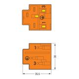 wtyk rozgałęźny 3-torowy 2,5 mm2 2 x L, 1 x PE pomarańczowy /50szt./ WAGO