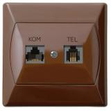 AKCENT Gniazdo komputerowo-telefoniczne RJ 45 kat. 5e (8-stykowe) + RJ 11 (6-stykowe) kolor brązowy GPKT-A/K/24 OSPEL