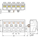 złączka zasilająca 5-biegunowa ze stopkami ze styk. PE