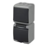 JUNIOR Łącznik jednobiegunowy z gniazdem pojedynczym z uziemieniem 2P+Z (klapka grafitowa; bez przes