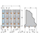 3-piętrowa listwa do pł. drukowanych 8-bieg. szara raster 10 mm /12szt./ WAGO