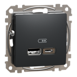 Sedna Design & Elements, gniazdo ładowania USB A+C 2,4A, czarny antracyt