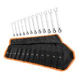 Klucze płasko oczkowe z grzechotką i przełącznikiem, zestaw 12 szt., 8 - 19 mm, miękkie etui