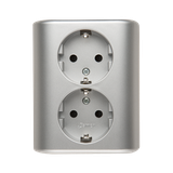 Simon 54 Gniazdo podwójne Schuko p/t z przesłonami wersja skandynawska 16A szybkozłączka srebrny mat