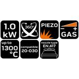 Palnik gazowy z piezo, nakręcany 360st. z regulacją płomienia
