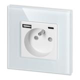 Gniazdo pojedyncze 2P+Z, USB-A + USB-C, PD, max. 20W, biały