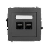 DECO Mechanizm gniazda komputerowego podwójnego 2xRJ45, kat. 6A, 8-stykowy grafitowy mat