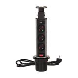 Gniazdo meblowe 3x2P+Z wysuwane z blatu 6cm, z blokadą i przewodem 1,8m, INOX