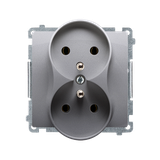 Simon Basic Gniazdo podwójne z/u 16A z. śrub. stal inox