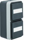 BERKER W.1 Gniazdo SCHUKO 2P+Z podwójne pionowe z polem opisowym kompletne IP55 szary 47703535 HAGER