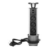 Gniazdo meblowe O8cm wysuwane z blatu z ładowarką USB i przewodem 1,8m, 3x2P+Z, 2xUSB