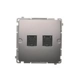 Simon Basic Gniazdo komputerowe RJ45 kategoria 6 podwójne z przesłoną przeciwkurzową . Montaż na łapki lub wkręty stal inox BM62.01/21 KONTAKT
