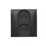 Simon 54 Gniazdo z/u podwójne z f. niezm. faz z przesłonami 16A z. śrubowe. monoblok czarny