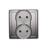 Simon Basic Gniazdo wtyczkowe bez uziemienia podwójne monoblok z przesłonami torów prądowych 16A 250V zaciski śrubowe stal inox *Kompletne - nie do ramek BMG2Z/21 BMG2z/21 KONTAKT