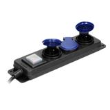 Przedłużacz warsztatowy bryzgoszczelny z wyłącznikiem IP44, 3 gniazda 2P+Z IP44, przewód gumowy, H05