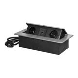 Gniazda meblowe wpuszczane w blat z płaskim frezowanym rantem, ładowarką USB i przewodem 1,5m, 2x2P+