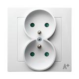 AS ANTYBAKTERYJNY Gniazdo podwójne z uziemieniem z przesłonami, kompletne z ramką, produkt zawiera s