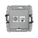 MINI Mechanizm gniazda antenowego poj. typu F (SAT) + gniazda komp. poj. 1xRJ45, kat. 6, 8-stykowy,