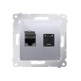 Simon 54 Gniazdo komputerowe podwójne RJ45 kategoria 6 z przesłoną przeciwkurzową srebrny mat