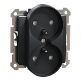 Sedna Design, gniazdo 2x2P+PE z przesłonami do ramek Sedna Design, czarny antracyt