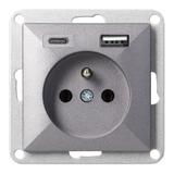Gniazdo pojedyncze podtynkowe 2P+Z z ładowarką USB A+C Pearl, 16A, 250V, PT-16P/USB, antracyt OR-OE-7705/USBAC/A ORNO
