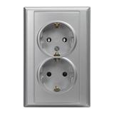 Gniazdo podwójne podtynkowe 2x2P+Z, Schuko Luna, 16A, 250V, PT-7L, srebrny
