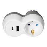 Rozgałęźnik 2P+Z, USB-A+C, schuko, biało-szary