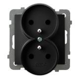 AS Gniazdo podwójne z uziemieniem moduł bez ramki - kolor czarny metalik