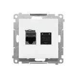 Simon 55 Gniazdo komputerowe podwójne RJ45 kategoria 6 z przesłoną przeciwkurzową Biały mat