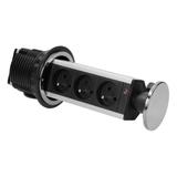 Gniazdo meblowe O8cm wysuwane z blatu z przewodem 1,8m, 3x2P+Z, INOX