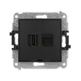 MINI Gniazdo HDMI 2.0 4K + komputerowe RJ45 kat.6A Czarny mat 12MGHKBO-46A KARLIK