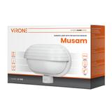 MUSAM, oprawa ogrodowa z czujnikiem ruchu 180st, 1x60W, E27, IP44, z przesłoną, plastik, biała LF-1/W ORNO