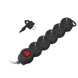 Przedłużacz 5-krotny 2P+Z (Schuko) z wyłącznikiem, 1,5m H05VV-F 3x1,5mm2, Imax=16A, płaska wtyczka,