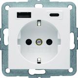 B.Kwadrat Gniazdo SCHUKO z ładowarką USB A+C 20W PD, krem połysk