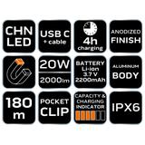 Latarka akumulatorowa USB C 2000 lm CHN LED