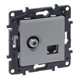 Niloe Step - Gniazdo Tv Typu ''F'' Końcowe Do Instalacji Typu Gwiazda 1,5 Db + Rj 45 Kat. 6 Utp- Kolor Aluminium 863377 LEGRAND
