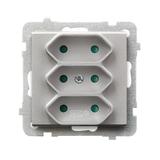 SONATA Gniazdo potrójne EURO z przesłonami torów prądowych - kolor srebro mat