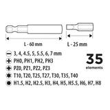 Końcówki wkrętakowe z uchwytami, zestaw 35 szt.