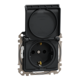 Sedna Design & Elements Gniazdo schuko z przesłonami IP44 czarny antracyt SDD214023 SCHNEIDER