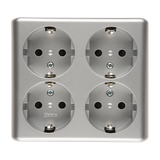 Simon 54 Gniazdo poczwórne Schuko n/t z przesłonami wersja skandynawska 16A szybkozłączka srebrny ma