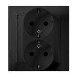 IMPRESJA Gniazdo podwójne z uziemieniem schuko kompletne z ramką - kolor czarny metalik
