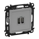 VALENA LIFE ŁADOWARKA Z GNIAZDEM 2 x USB ALUMINIUM, Legrand