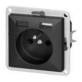Gniazdo pojedyncze podtynkowe 2P+Z z ładowarką USB A+C Pearl, 16A, 250V, PT-16P/USB, czarny OR-OE-7705/USBAC/B ORNO