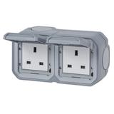 NOWE PLEXO - GN. STD. BRYTYJSKI 2X2P +Z ZACISKI ŚRUB NATYNKOWE 13A-250V SZARE 069739L LEGRAND