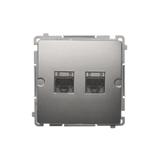 Simon Basic Gniazdo komputerowe RJ45 kategoria 6 podwójne ekranowane z przesłoną przeciwkurzową Mont