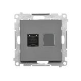 Simon 55 Gniazdo komputerowe pojedyncze RJ45 kategoria 6 z przesłoną przeciwkurzową Grafitowy mat