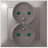 IMPRESJA Gniazdo podwójne z uziemieniem z przesłonami torów prądowych, kompletne z ramką - kolor tyt