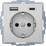 Q.x Gniazdo SCHUKO z ładowarką USB A+C 2.4/3.0 A; samozaciski; alu aksamit