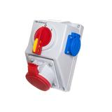 Zestaw C32-18.1N Włącz-wyłącz 0-I Gniazdo 3P+N+Z, 1 x 2P+Z IP-54; przystosowane do zamknięcia na kłó